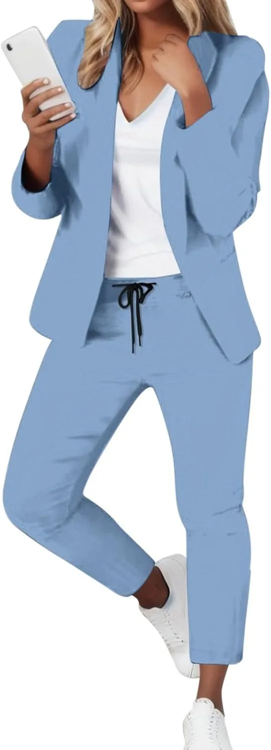 Blazer Sets Women 2 Piece Outfits Business Casual Outfits 2024 Dressy Casual Pant Suits Plus Size Wide Pants Suit
