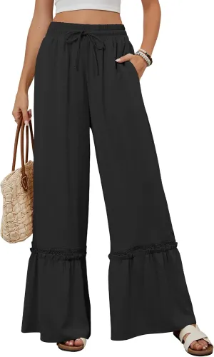 BMJL Womens High Waisted Wide Leg Pants Palazzo Beach Trousers Lace Flowy Summer Outfits