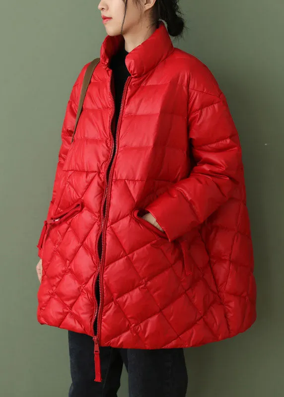 Boutique Chocolate zippered Pockets Loose Winter Down Coat
