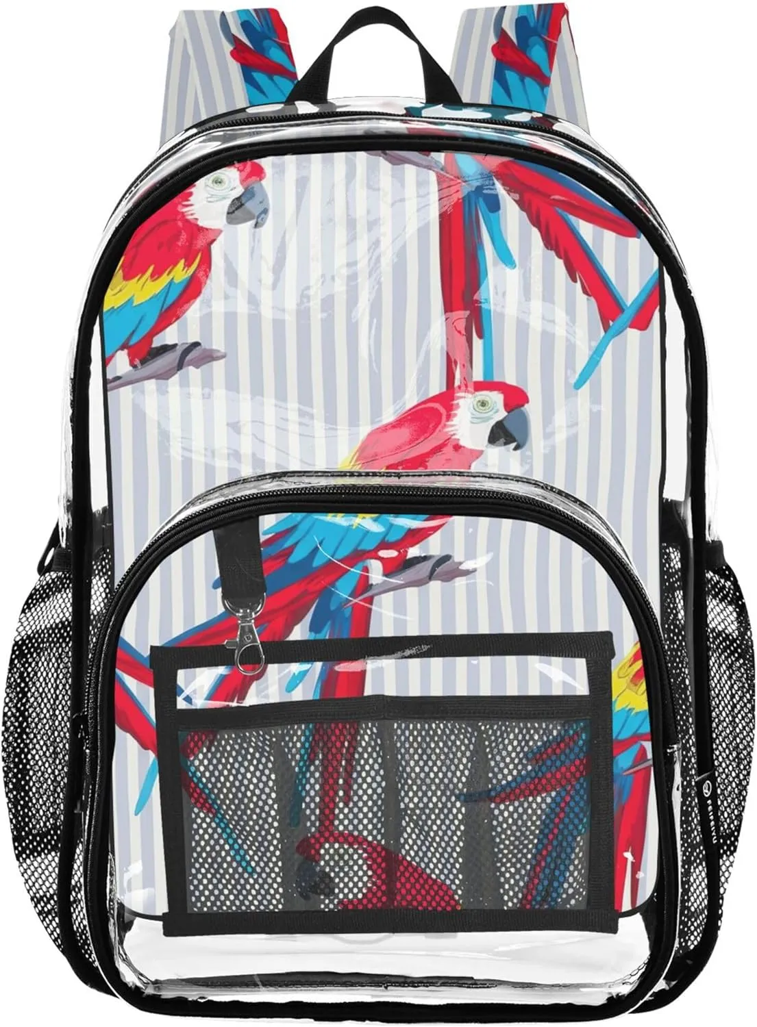 Boys Backpacks for Girls Cute Macaws Striped Feather Clear Backpack Women Cute Large Plastic Approved Bag