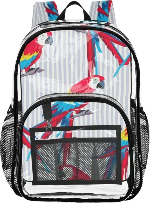 Boys Backpacks for Girls Cute Macaws Striped Feather Clear Backpack Women Cute Large Plastic Approved Bag