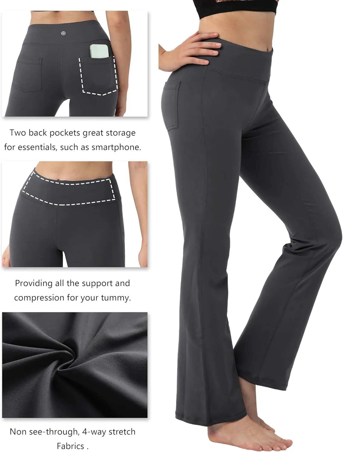 BUBBLELIME 29"/31"/33"/35" 3 Styles Women's Bootcut Yoga Pants Basic/Back Pockets High Waist Workout Tummy Control Flare