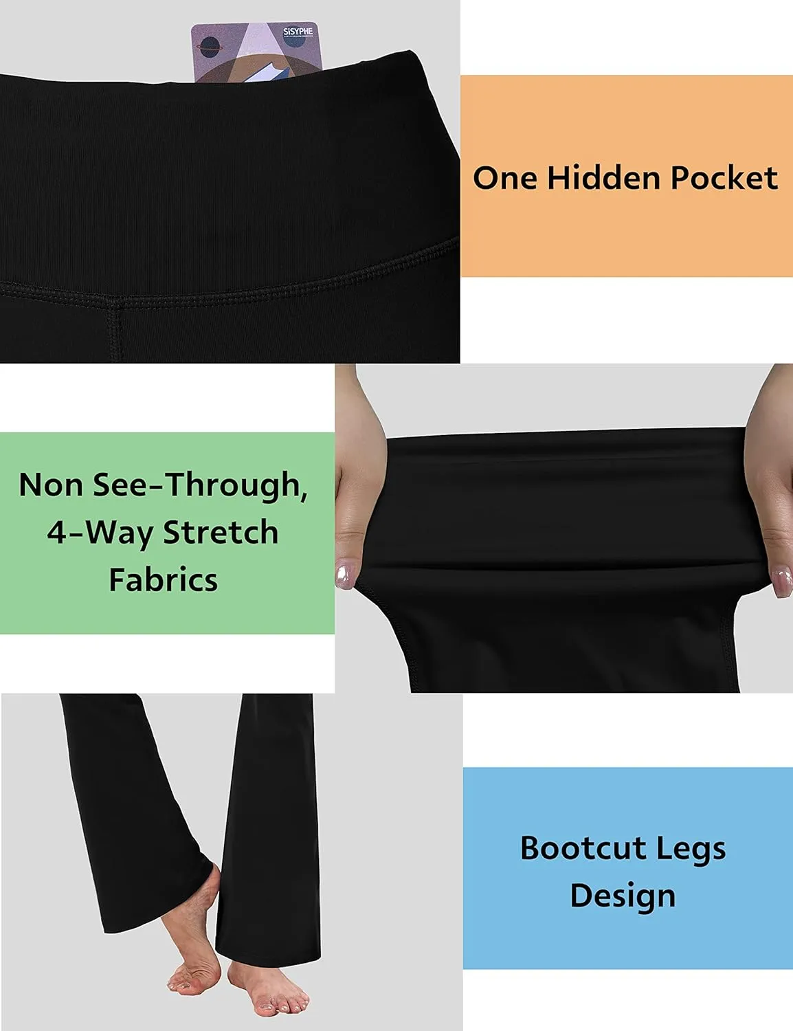 BUBBLELIME 29"/31"/33"/35" 3 Styles Women's Bootcut Yoga Pants Basic/Back Pockets High Waist Workout Tummy Control Flare