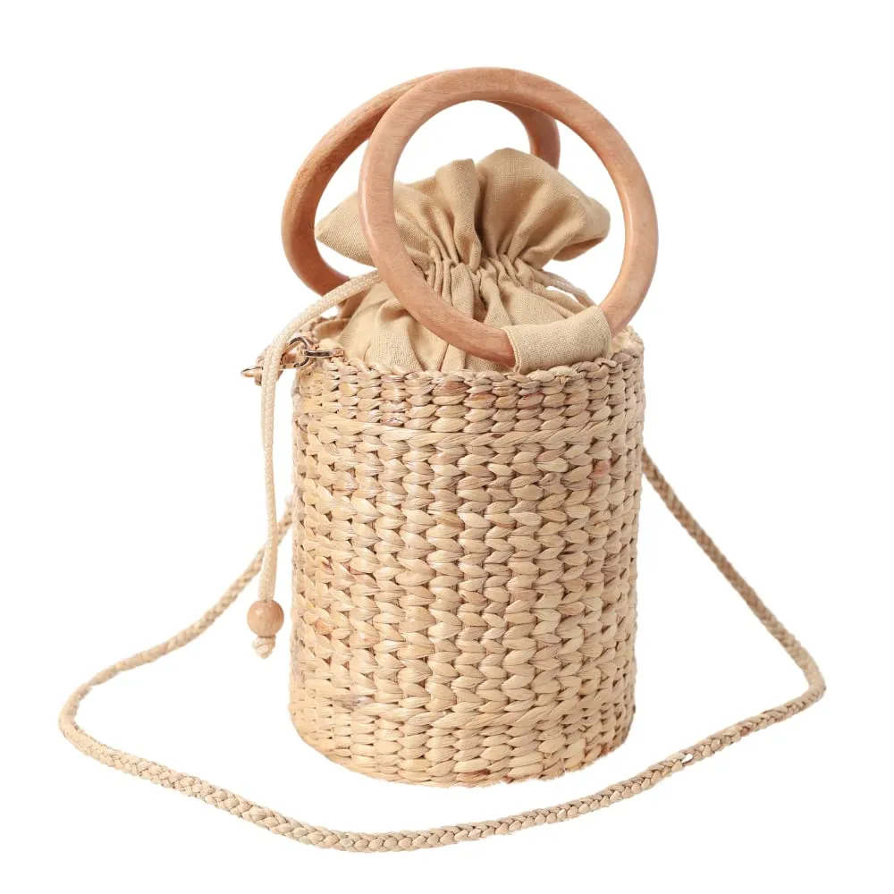 Bucket Bag Straw Tote Handbag Fashion Top-Handles, Drawstring Bag, Woven Bucket With Detachable Crossbody Strap