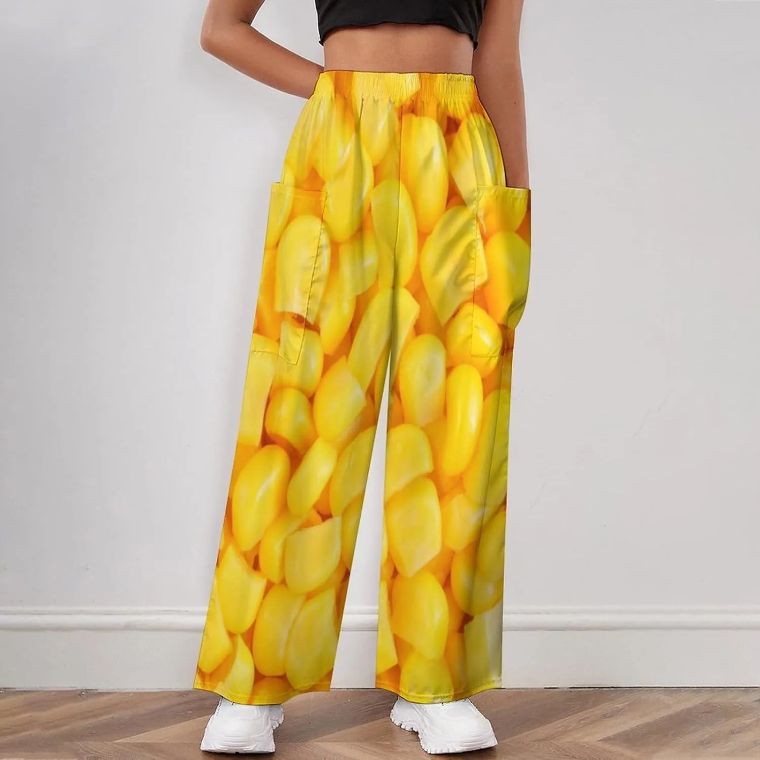 Canned Corn Women's Casual Pants Yoga Loose Wide Legs Trousers with Pockets High Waist