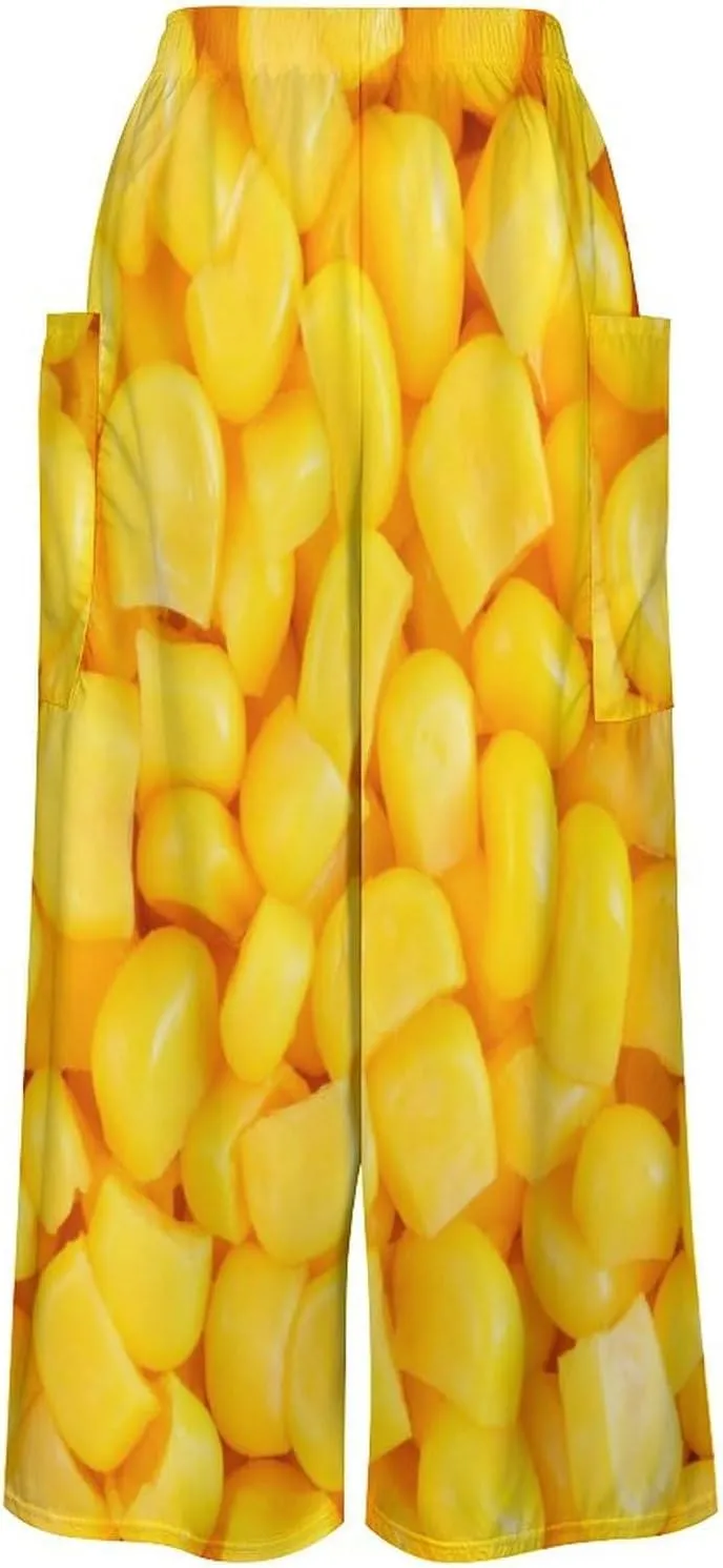 Canned Corn Women's Casual Pants Yoga Loose Wide Legs Trousers with Pockets High Waist