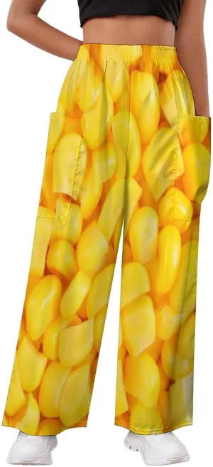 Canned Corn Women's Casual Pants Yoga Loose Wide Legs Trousers with Pockets High Waist