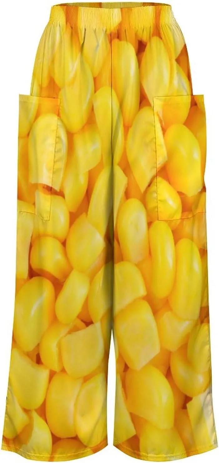 Canned Corn Women's Casual Pants Yoga Loose Wide Legs Trousers with Pockets High Waist