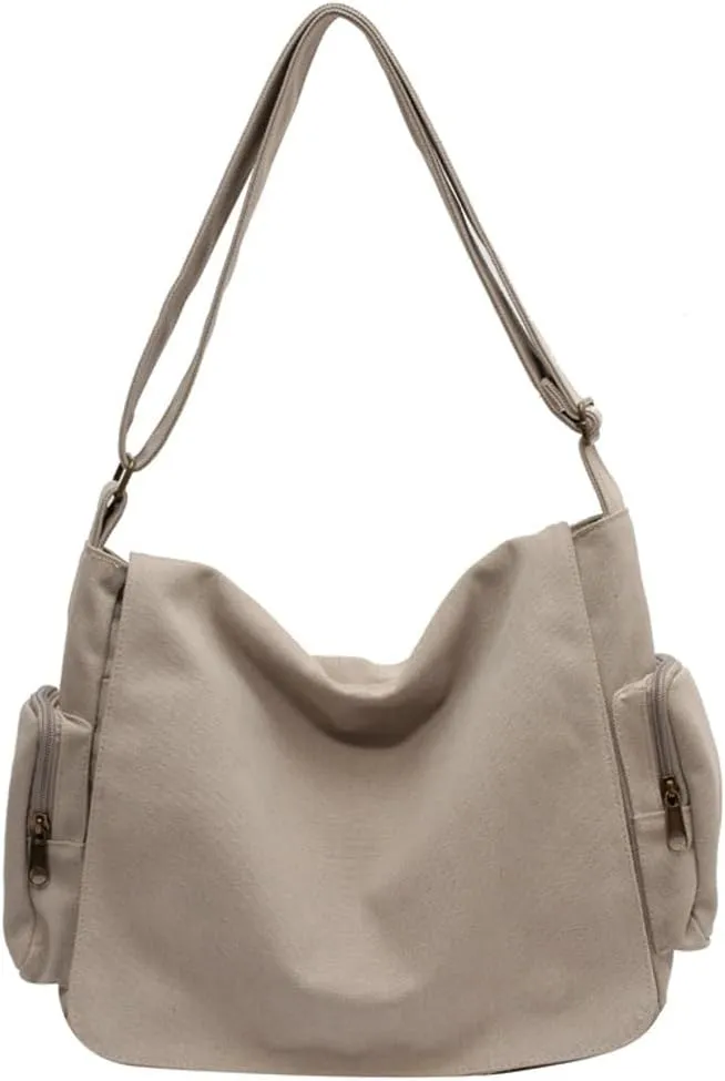Canvas Crossbody Bag for Women Trendy Shoulder Hobo Handbags Slouchy Messenger Bags Purse for Work Travel