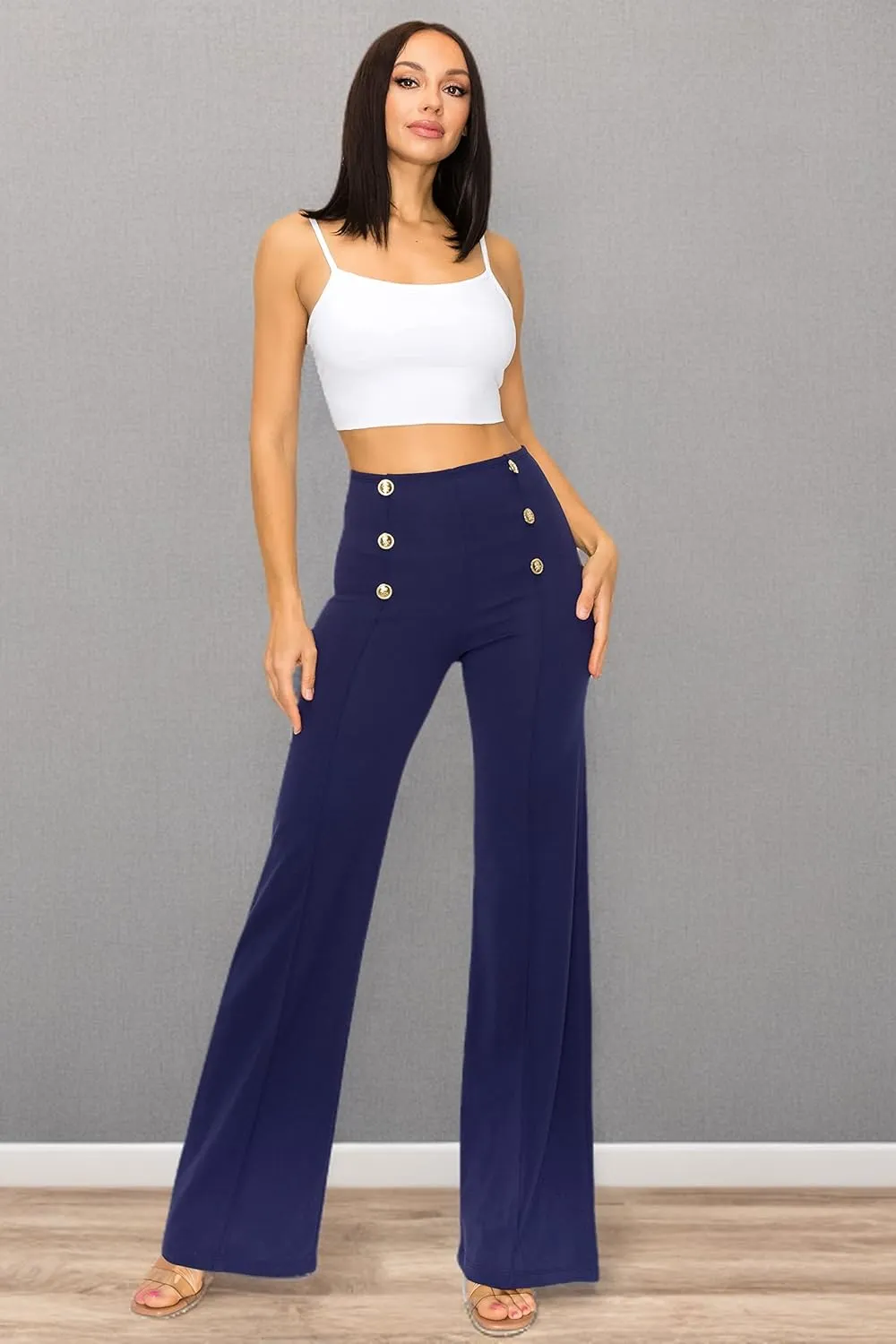 Cemi Ceri Women's High Waist Dress Pants w/Button Decorate