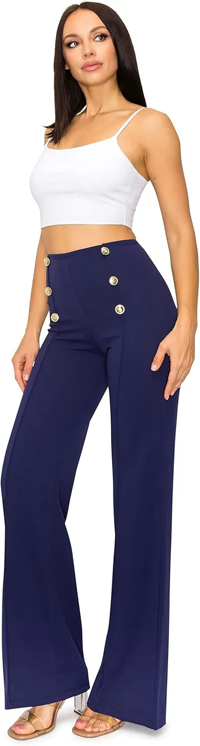 Cemi Ceri Women's High Waist Dress Pants w/Button Decorate