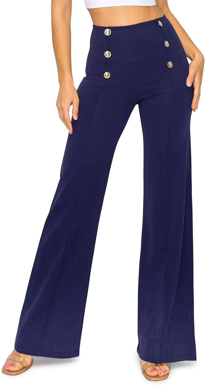 Cemi Ceri Women's High Waist Dress Pants w/Button Decorate