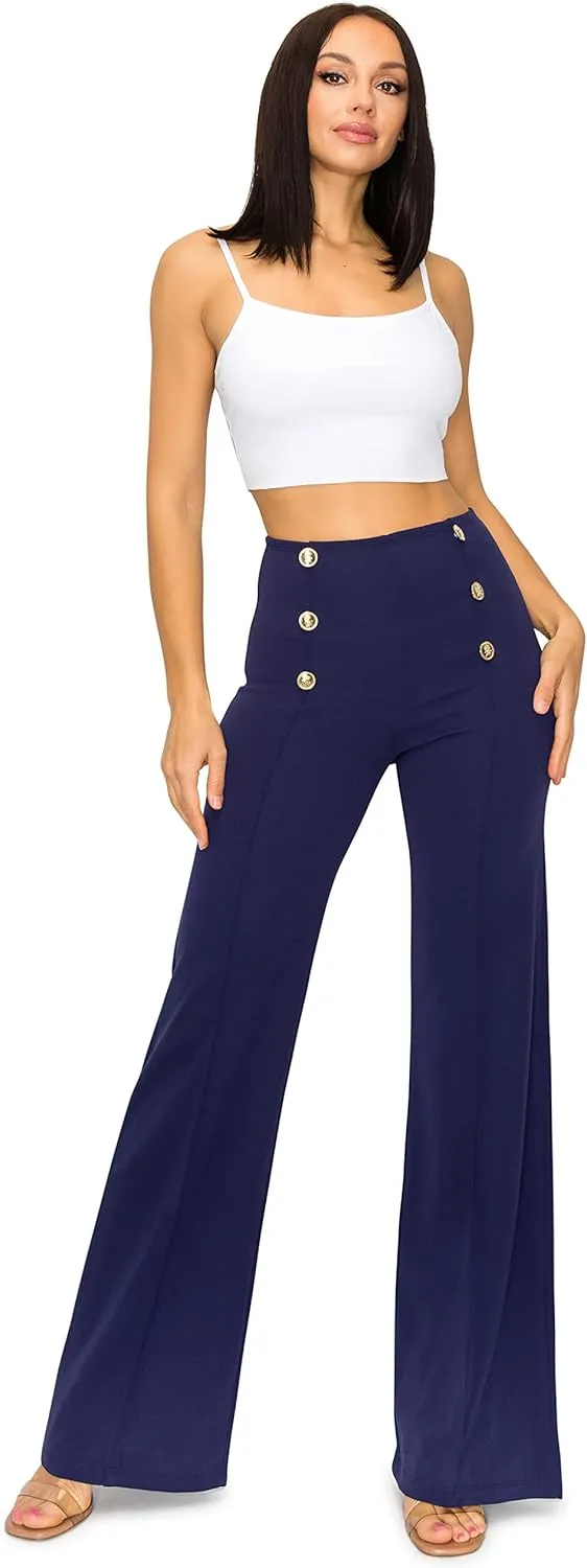 Cemi Ceri Women's High Waist Dress Pants w/Button Decorate