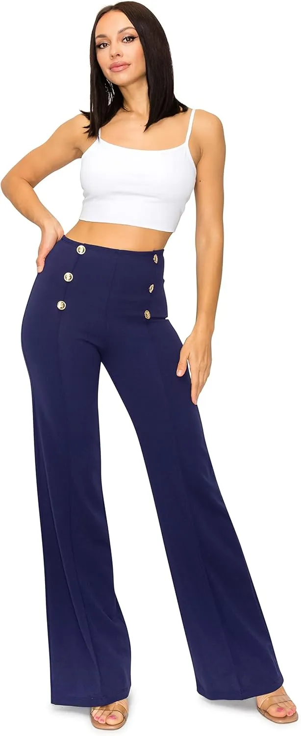 Cemi Ceri Women's High Waist Dress Pants w/Button Decorate