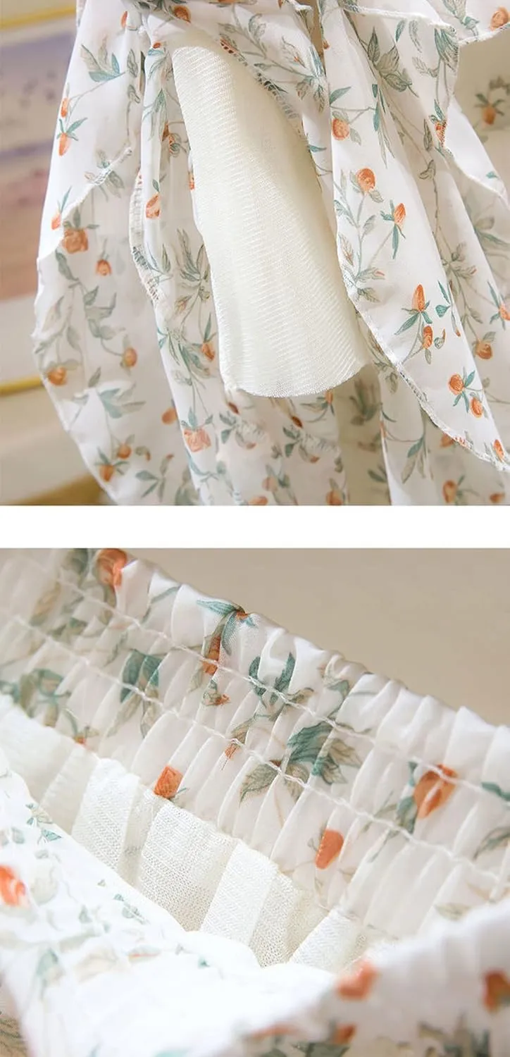 CHARTOU Women's Cute Chiffon Floral Print Tiered Flowy Pleated Midi A Line Skirt Ruffle Swing Skirt