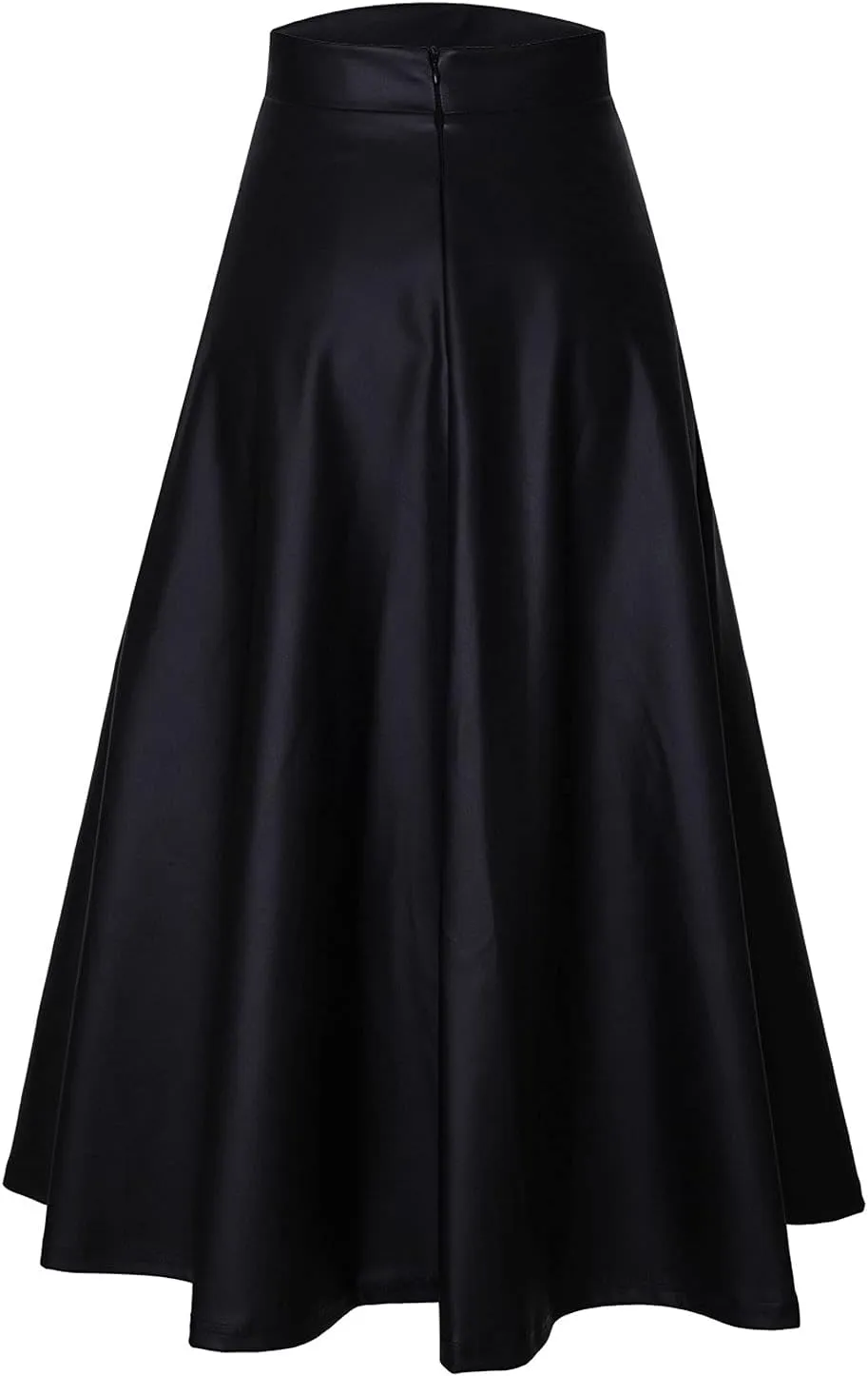 CHARTOU Women's PU Faux Leather High Rise Zip Back Flare Pleated Long A-Line Skirt
