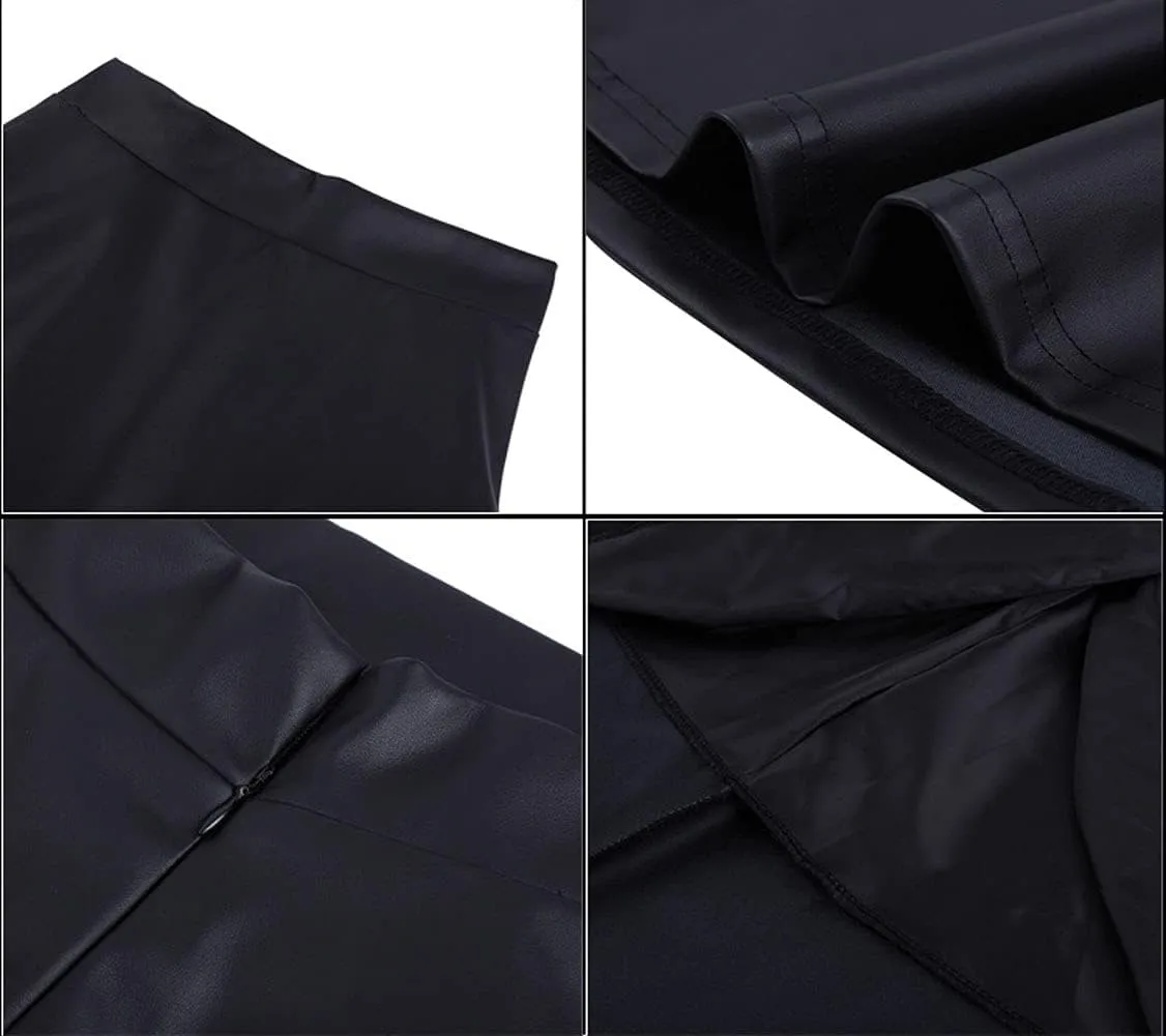 CHARTOU Women's PU Faux Leather High Rise Zip Back Flare Pleated Long A-Line Skirt
