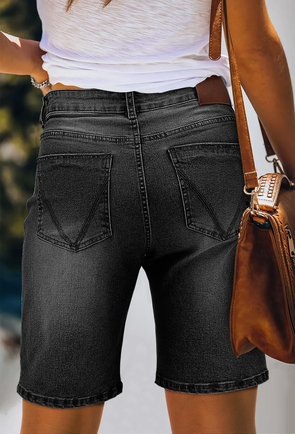 CHICZONE Womens Bermuda Jean Shorts Stretchy Mid Waisted Denim Shorts with Pockets
