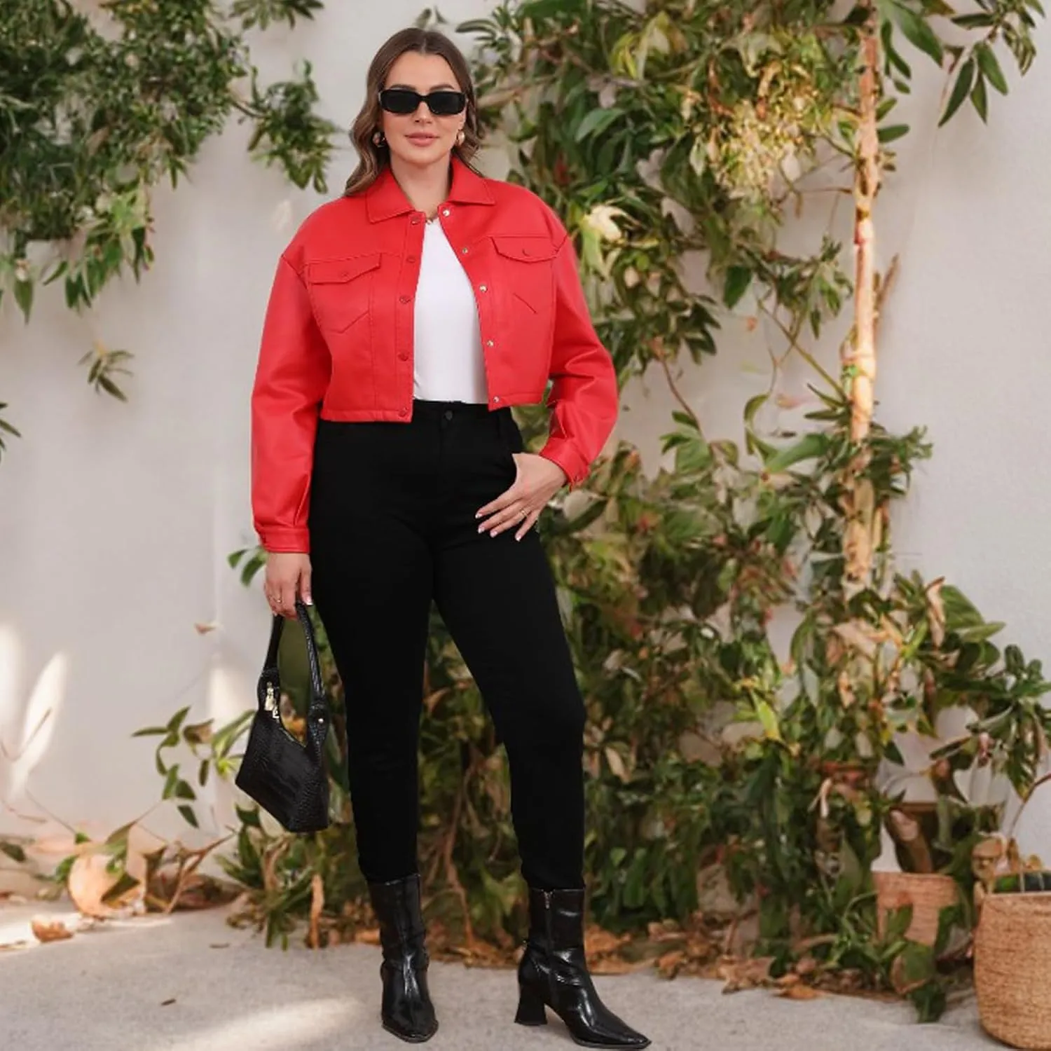CHIGUO Women Faux Leather Cropped Jacket Trendy Moto Biker Short Jacket Fashion PU Coat Party Jacket