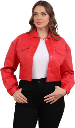 CHIGUO Women Faux Leather Cropped Jacket Trendy Moto Biker Short Jacket Fashion PU Coat Party Jacket