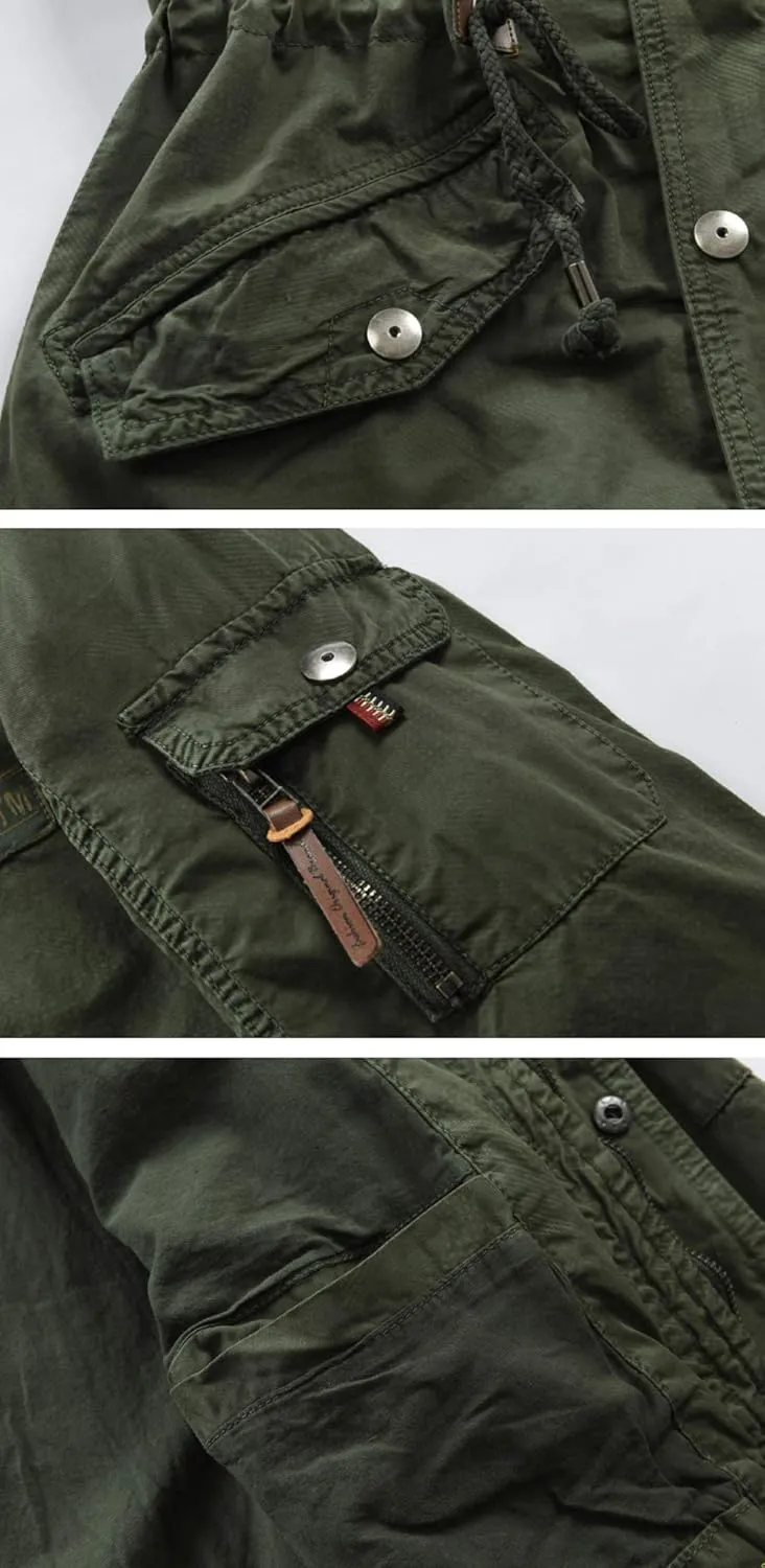 chouyatou Men's Spring Military Full-Zip Removable Hooded Cotton Mid-Long Parka Jacket Coat