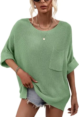 chouyatou Women's Oversized Short Sleeve Crochet Sweater Tops Beach Cover Up Summer T-Shirt