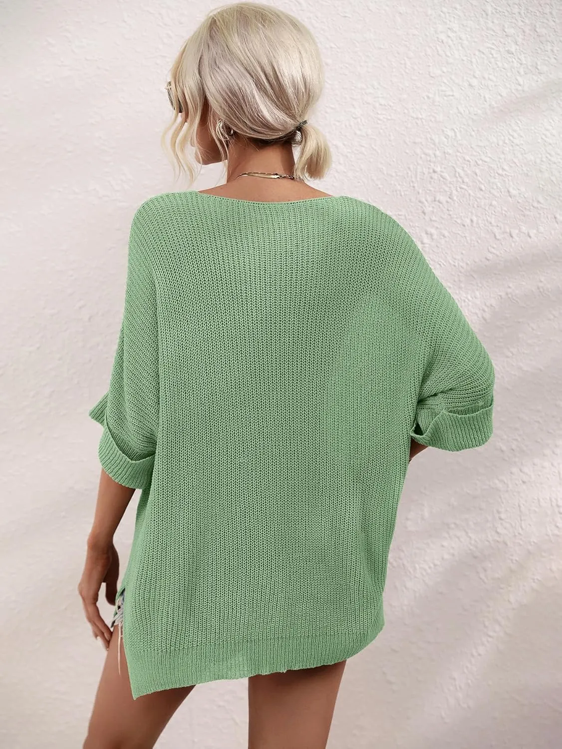 chouyatou Women's Oversized Short Sleeve Crochet Sweater Tops Beach Cover Up Summer T-Shirt