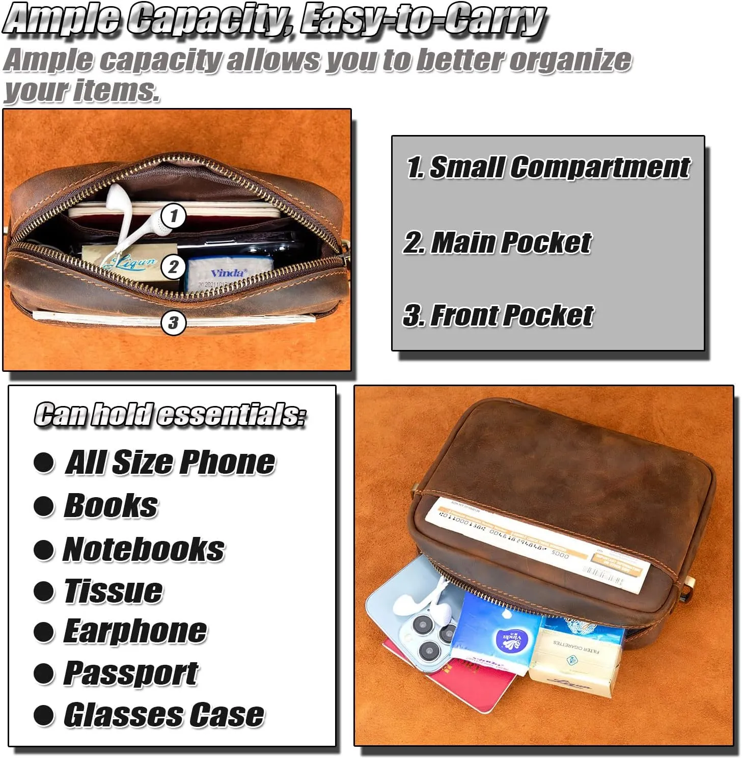 Classic Shoulder Bag for Men, Crazy Horse Leather Crossbody Bag, Small Business Messenger Bags Fashion Handbag
