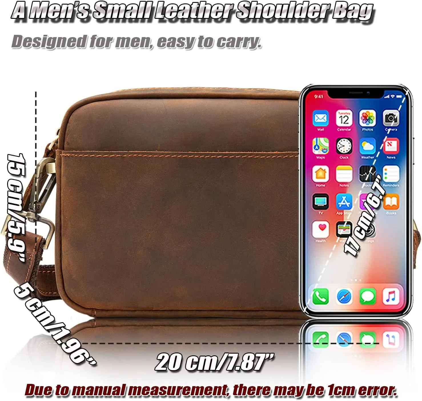 Classic Shoulder Bag for Men, Crazy Horse Leather Crossbody Bag, Small Business Messenger Bags Fashion Handbag