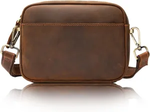 Classic Shoulder Bag for Men, Crazy Horse Leather Crossbody Bag, Small Business Messenger Bags Fashion Handbag