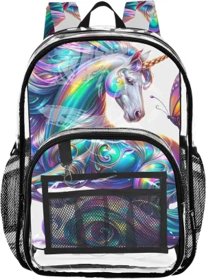 Clear Backpack for Women Girls Backpack for Kids Plastic School Clear Bookbag Iridescent Unicorn
