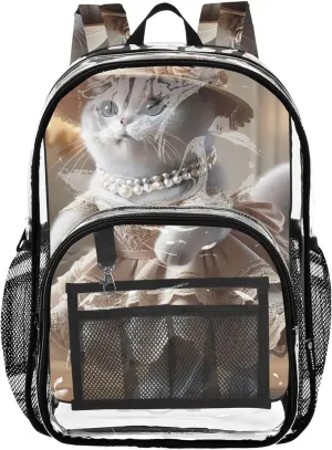 Clear Bag for Women Travel Cat Princess Kitten Cute Kids Backpack for Girls Plastic See through Bookbag