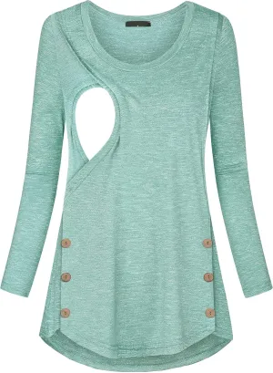 connche Women's Button Side Maternity Tunic Nursing Tops for Breastfeeding