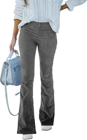 Corduroy Pants for Women Vintage Flare Pants High Waist Bell Bottom Trousers Slim Fit Pants with Pockets