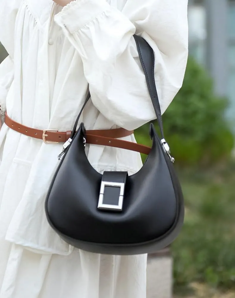 Crescent Shoulder Bag for Women Small Trendy Tote Purse Vegan Leather Clutch Handbag Satchel Adjustable Strap