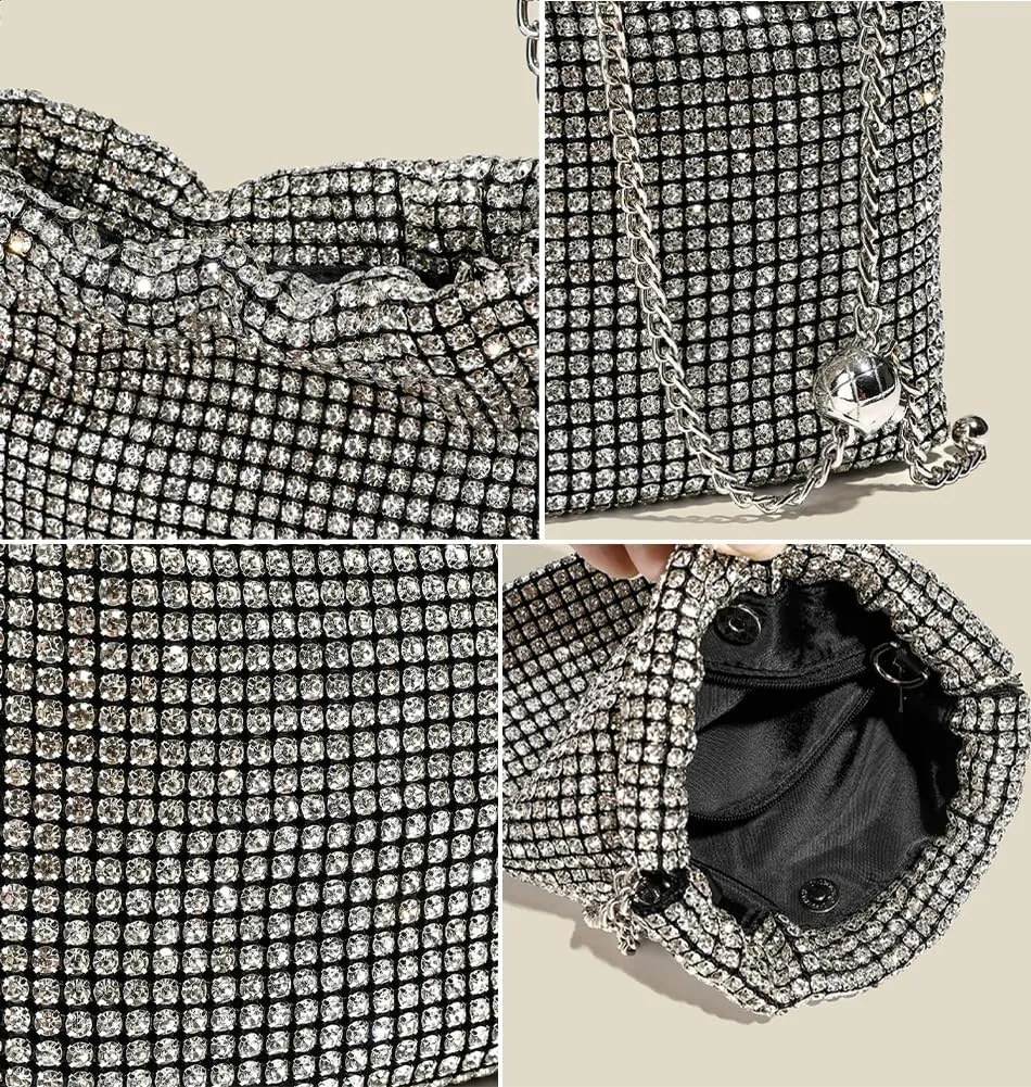 Crystal Rhinestone Purse for Women Sparkly Clutch Handbag Crossbody Shoulder Bag for Evening Wedding Party