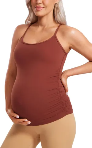CRZ YOGA Butterluxe Y Back Maternity Tank Tops for Women Ruched Pregnancy Basic Camisole Sleeveless Athletic Yoga Shirts