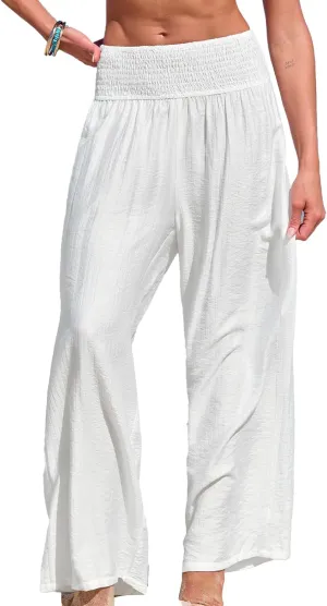 CUPSHE Women Swimsuit Cover Ups Pants High Waist Smokced Wide Leg Beach Vacation Outfits