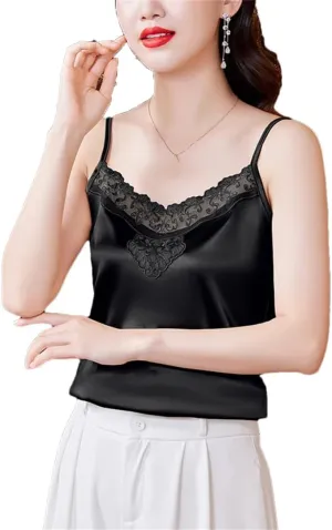 Dbdkejj Women Spring Summer Patchwork Lace Camisole V-Neck Sleeveless Tops