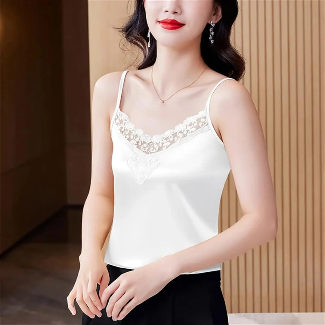 Dbdkejj Women Spring Summer Patchwork Lace Camisole V-Neck Sleeveless Tops