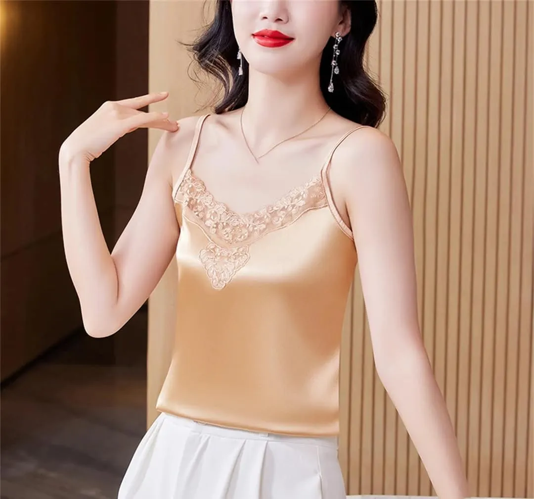 Dbdkejj Women Spring Summer Patchwork Lace Camisole V-Neck Sleeveless Tops