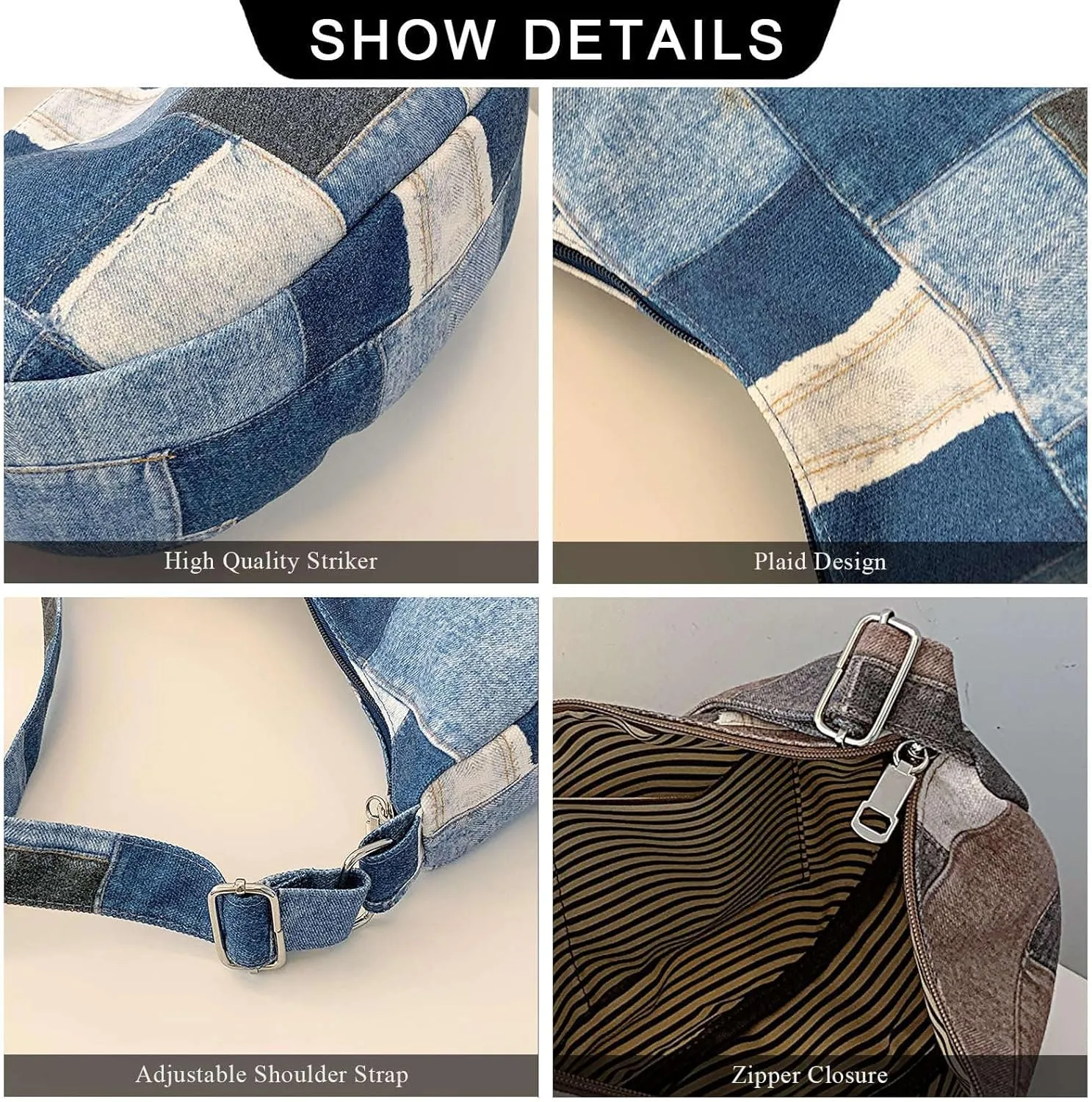 Denim Patchwork Shoulder Bag for Women, Jean Purses Hobo Bag Y2K Denim Tote Handbags Crossbody Tote