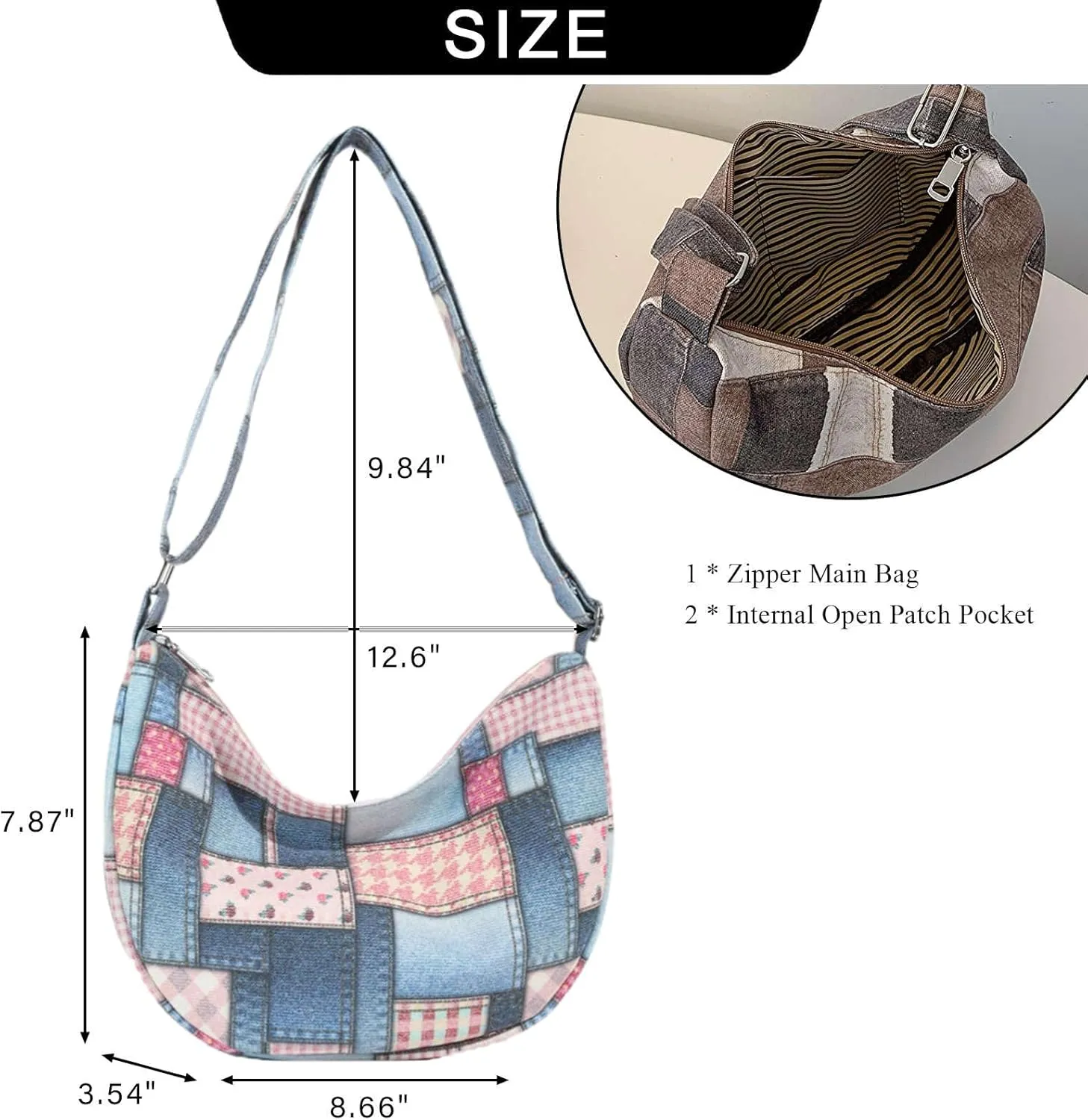 Denim Patchwork Shoulder Bag for Women, Jean Purses Hobo Bag Y2K Denim Tote Handbags Crossbody Tote