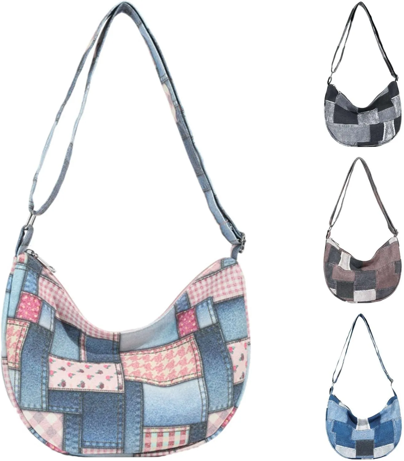Denim Patchwork Shoulder Bag for Women, Jean Purses Hobo Bag Y2K Denim Tote Handbags Crossbody Tote