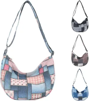 Denim Patchwork Shoulder Bag for Women, Jean Purses Hobo Bag Y2K Denim Tote Handbags Crossbody Tote
