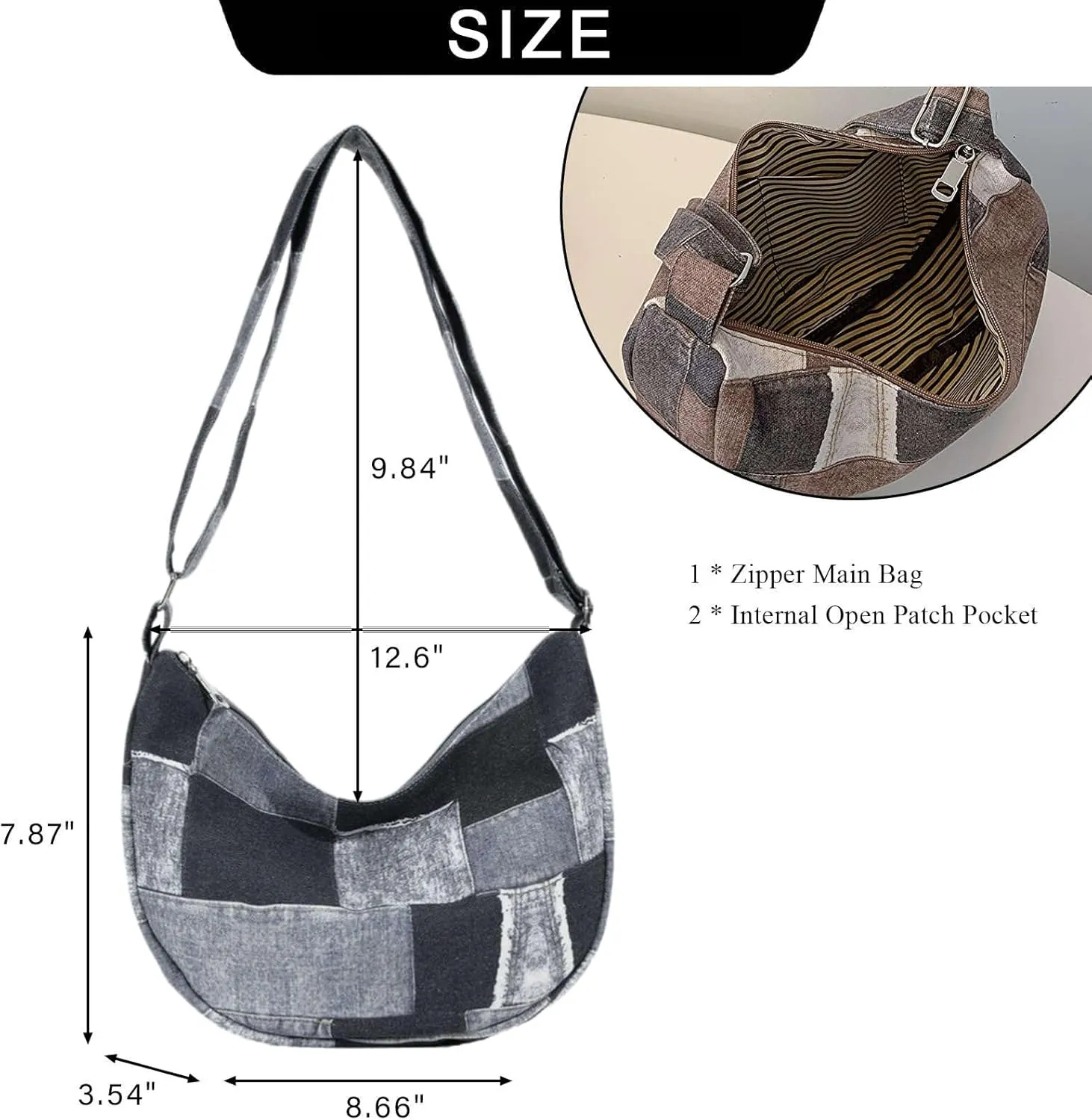 Denim Patchwork Shoulder Bag for Women, Jean Purses Hobo Bag Y2K Denim Tote Handbags Crossbody Tote
