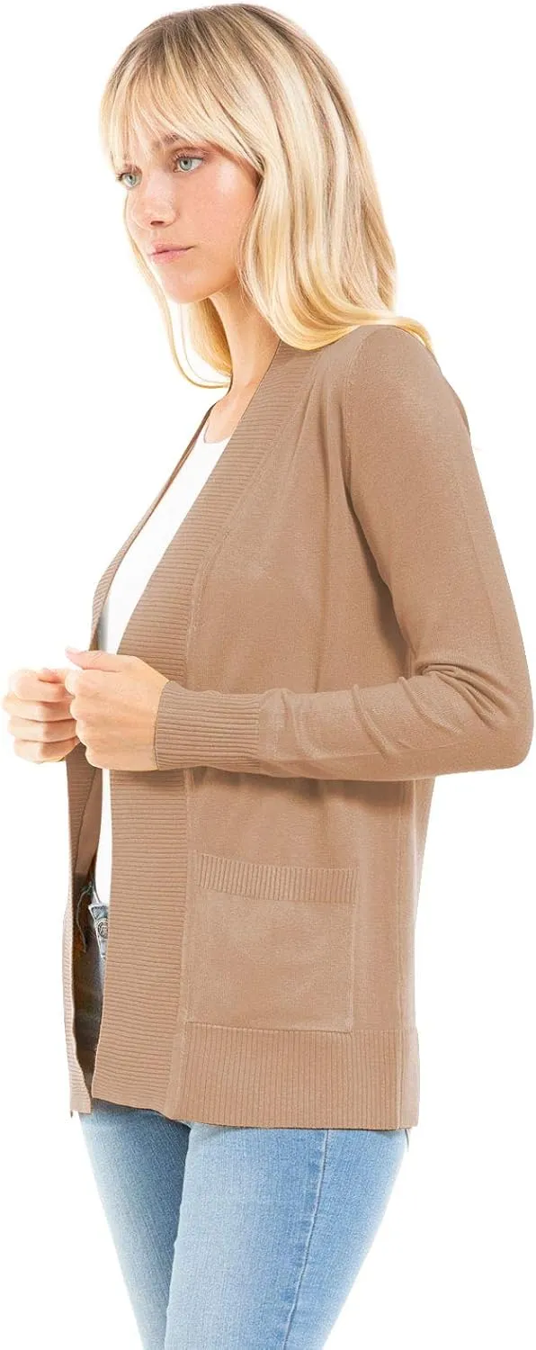 Design by Olivia Women's Open Front Long Sleeve Classic Knit Cardigan