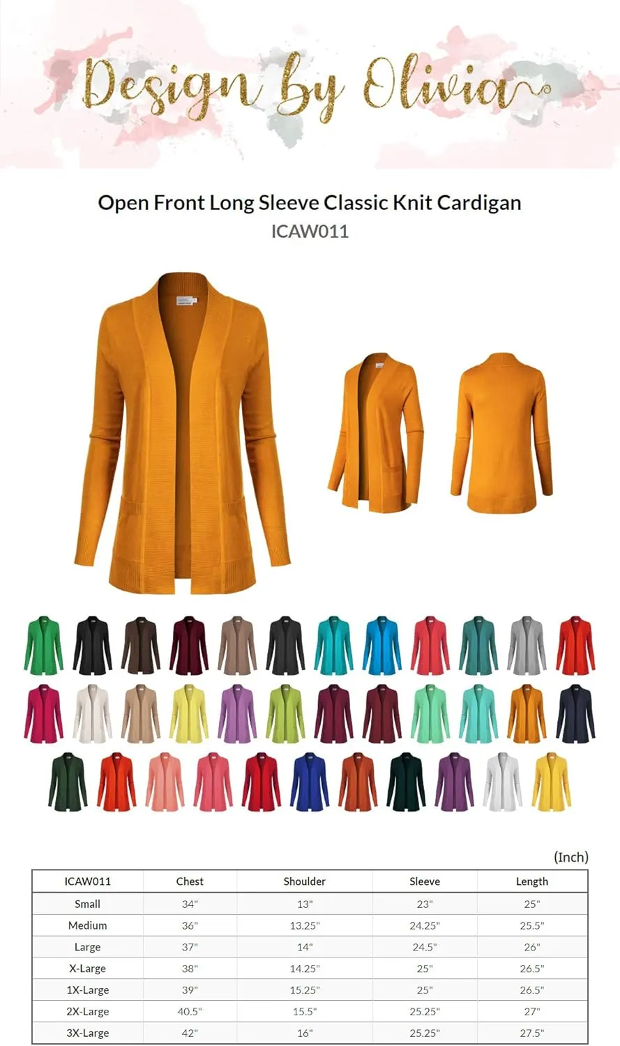Design by Olivia Women's Open Front Long Sleeve Classic Knit Cardigan