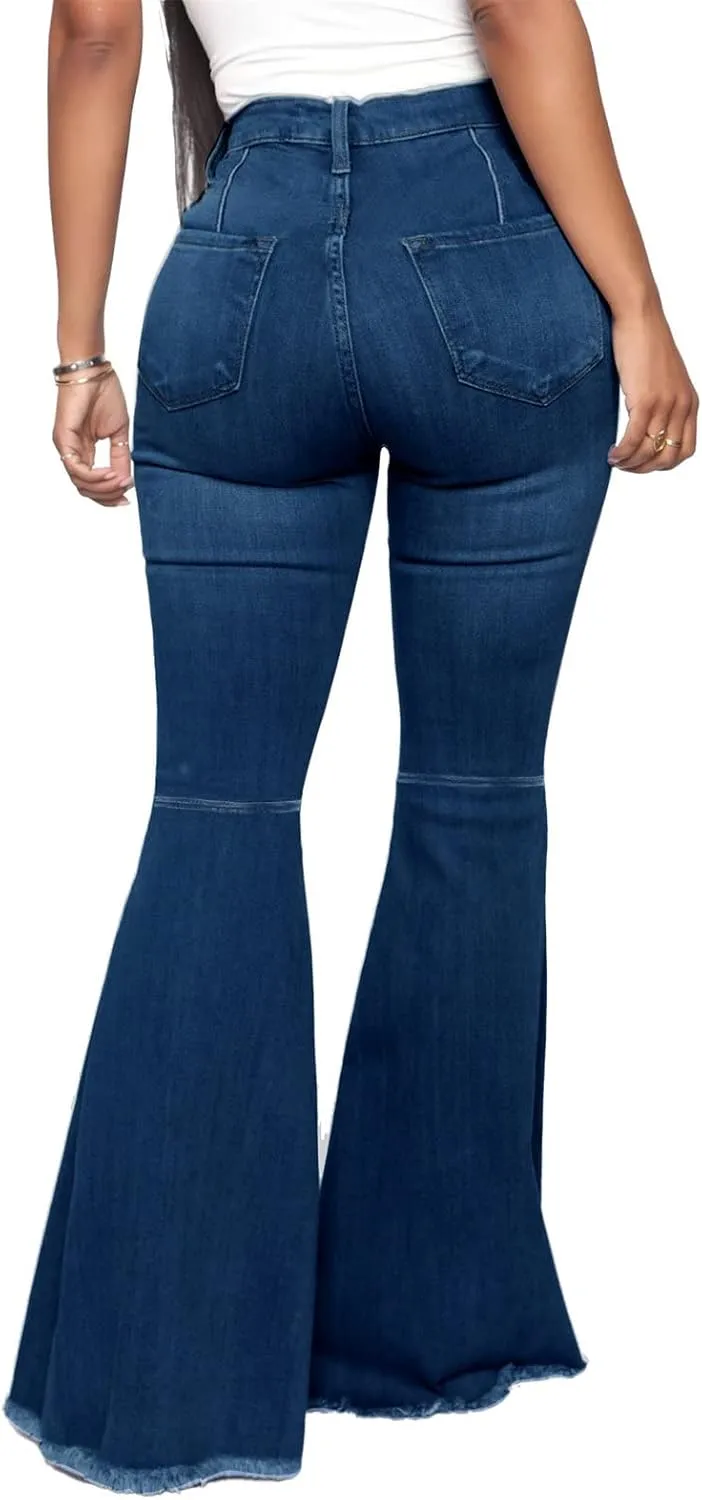 DGHM-JLMY Women's Slim Stretch Denim Flared Pants Fashion Skinny Bell Bottom Jeans High Waisted Straight Slim Fit Denim Pants