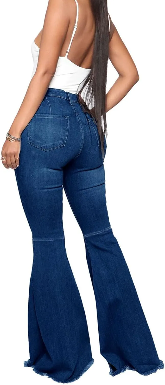 DGHM-JLMY Women's Slim Stretch Denim Flared Pants Fashion Skinny Bell Bottom Jeans High Waisted Straight Slim Fit Denim Pants